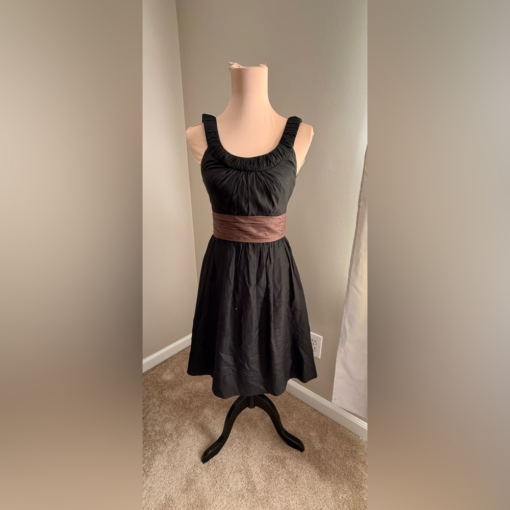 White House Black Market Classic Black Dress with Brown Waistband